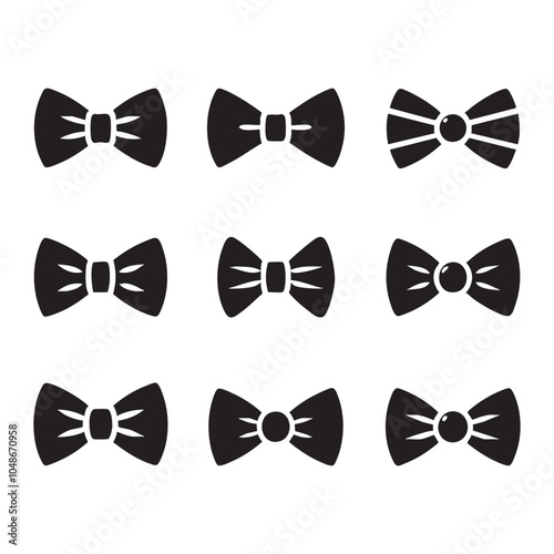 Set of bow tie silhouette on white background