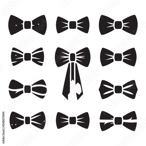 Set of bow tie silhouette on white background