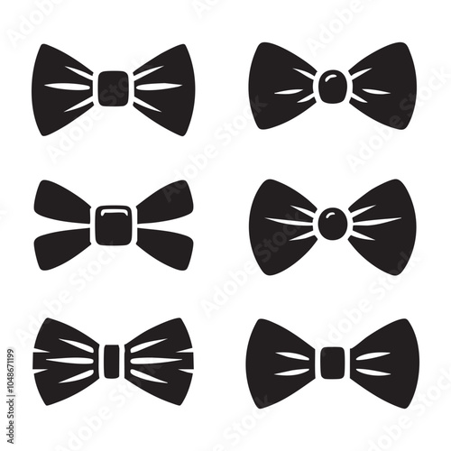 Set of bow tie silhouette on white background