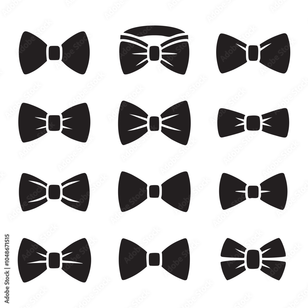 Set of bow tie silhouette on white background Set of bow tie silhouette on white background