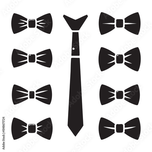 Set of bow tie silhouette on white background