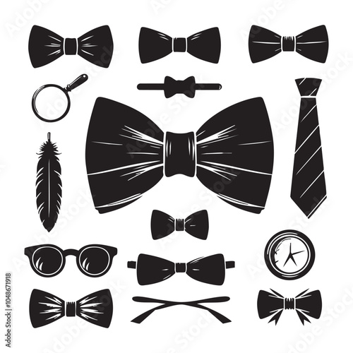Set of bow tie silhouette on white background
