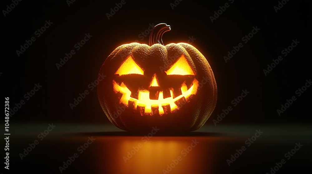 Fototapeta premium Glowing Jack-O'-Lantern Pumpkin with a Mischievous Smile