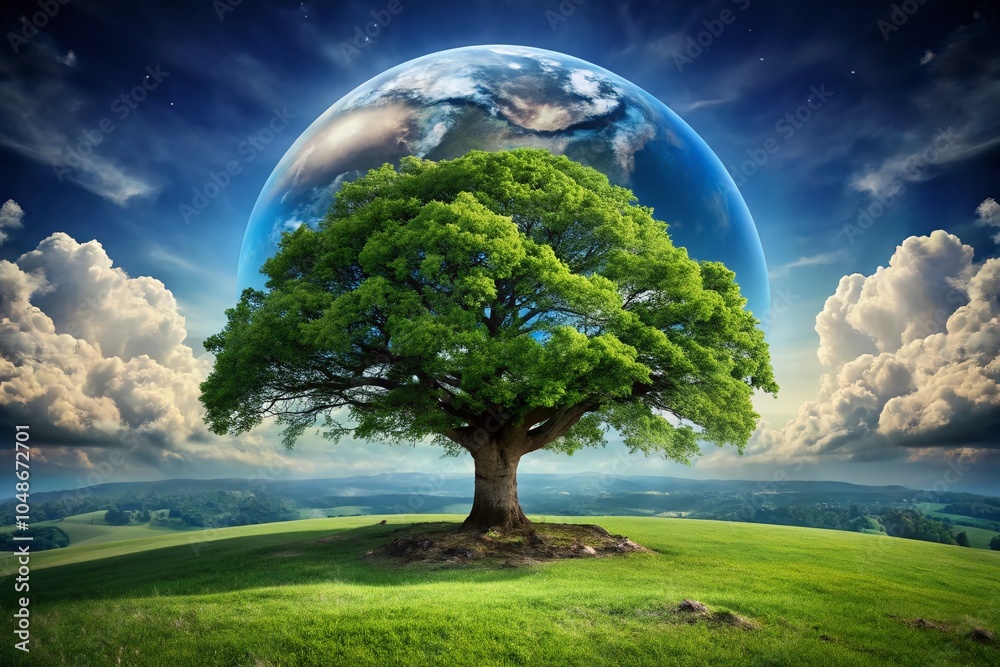 Stranded Under Old Oak - Environmental Concept of Resilience on Earth Hemisphere Stranded Under Old Oak - Environmental Concept of Resilience on Earth Hemisphere