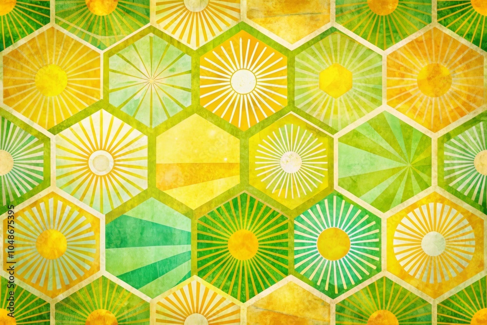 Colorful Whimsical Geometric Illustration with Stylized Hexagons and Intricate Patterns Design Colorful Whimsical Geometric Illustration with Stylized Hexagons and Intricate Patterns Design