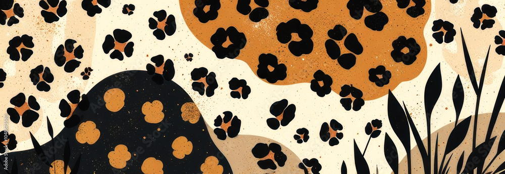ภาพประกอบสต็อก Abstract leopard print pattern with bold black spots on ...