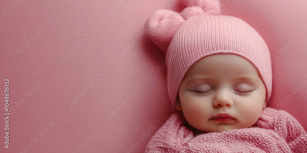 Newborn baby girl sleeping peacefully , pink background Newborn baby girl sleeping peacefully , pink background