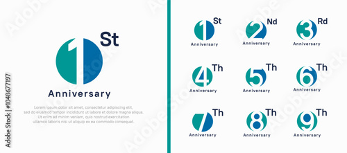 anniversary logotype set. vector design green and blue color circle can be use for celebration moment