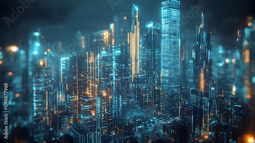 Wallpaper Mural Futuristic urban cityscape with glowing skyscrapers symbolizing technological progress and innovation Torontodigital.ca