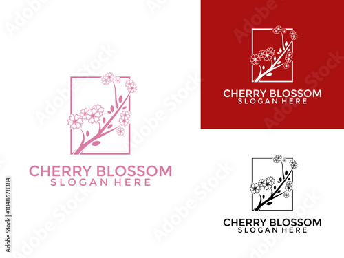 Japanese flower cherry blossom logo design template, Sakura logo vector illustration