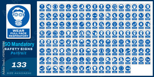 133 set ISO mandatory safety signs v135_wear fullface respiratory_portrait size a4/a3/a2/a1	