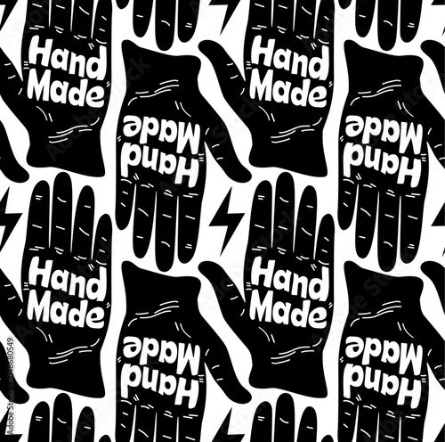 handmade human hand seamless pattern in black and white