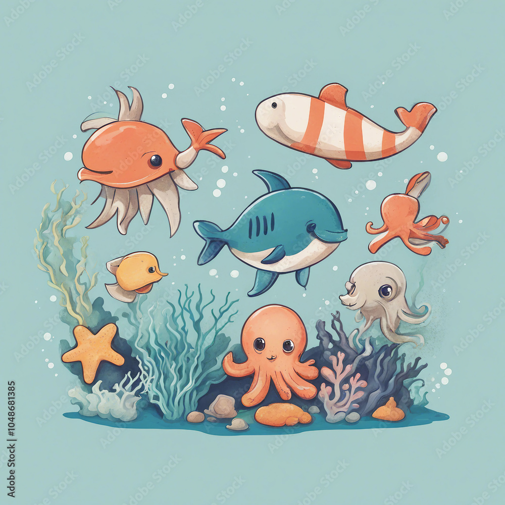 Obraz premium cute sea animal illustration background