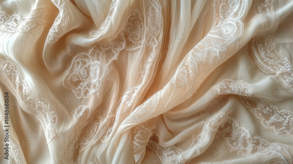 A neutraltoned silk slip dress with delicate lace detailing A neutraltoned silk slip dress with delicate lace detailing