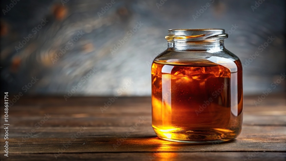 A glass container filled with dripping amber oil, still life, glass vessel, warm light, vintage A glass container filled with dripping amber oil, still life, glass vessel, warm light, vintage