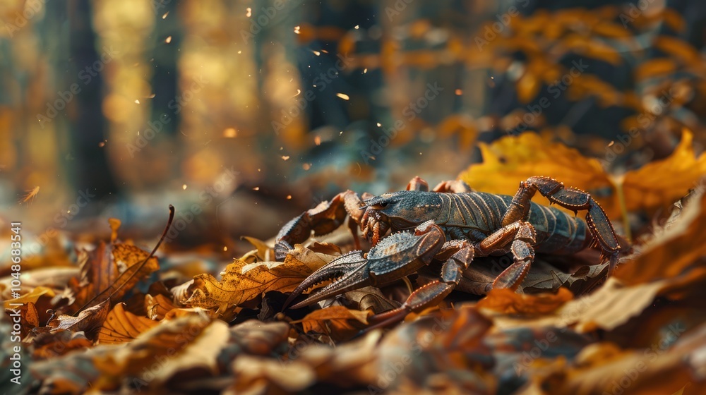 Scorpion Camouflaged Among Autumn Leaves Scorpion Camouflaged Among Autumn Leaves