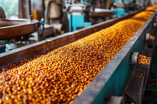 Wallpaper Mural A Conveyor Belt Filled with Golden-Brown Berries Torontodigital.ca