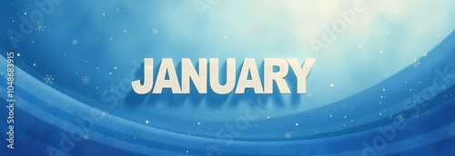 Minimalist January banner against a vibrant blue background, with scattered gold accents symbolizing a fresh start to the new year. The design is clean and uplifting, evoking renewal