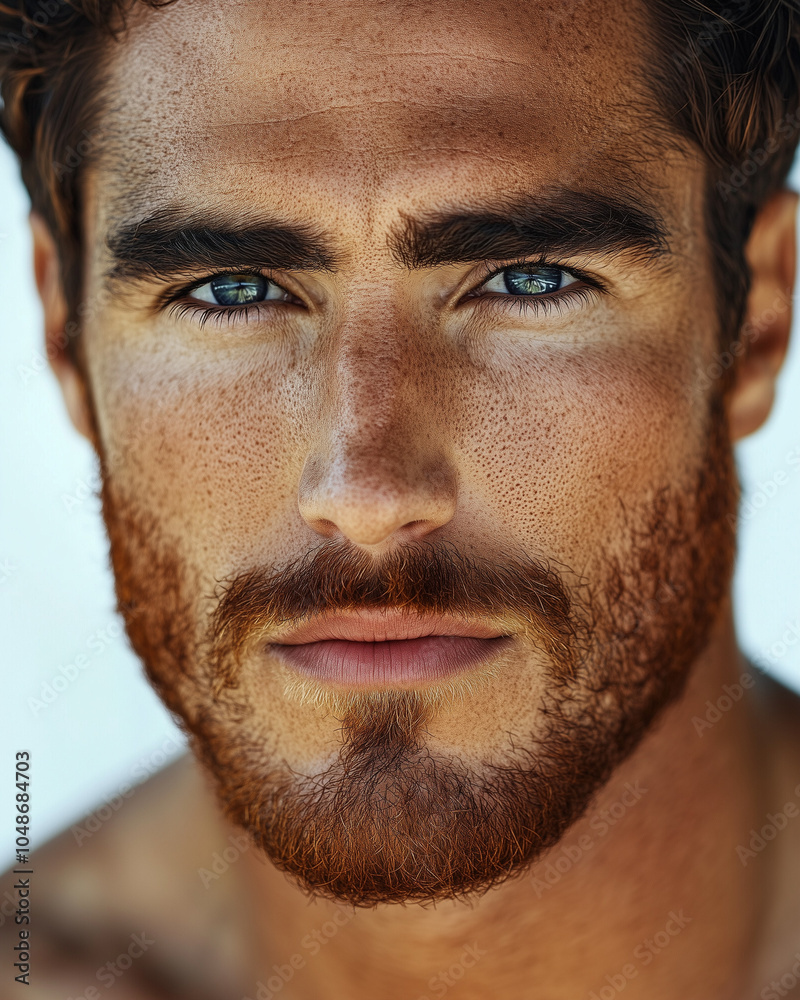 Obraz premium Closeup Photograph Of A Young Man With Blue Eyes And Brown Hair