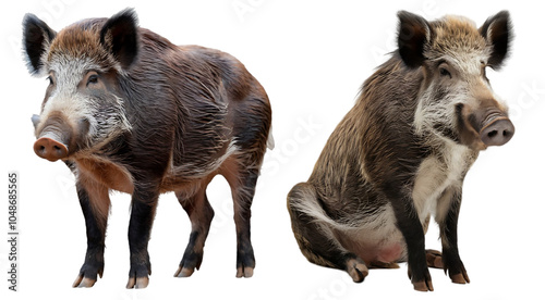 Pair of Wild Boars in Isolated Studio Setting  isolated on a white background photo