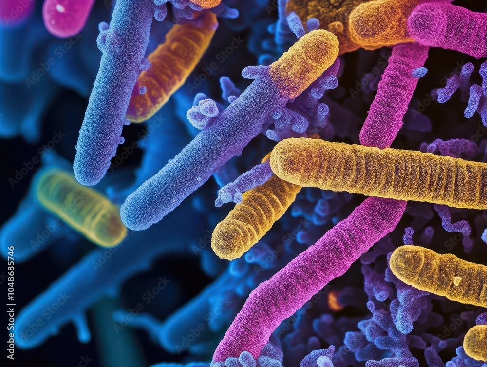 microscopic view of probiotics and bacteria, showcasing escherichia ...