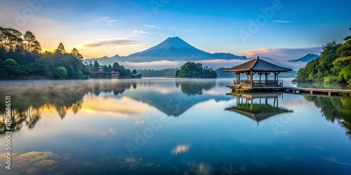 Tranquil Morning Lake View at Ranupani, Mount Semeru, Indonesia photo