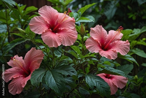 A pink hibiscus rosa sinensis, the roots, leaves, and flowers are toxic if consumed 