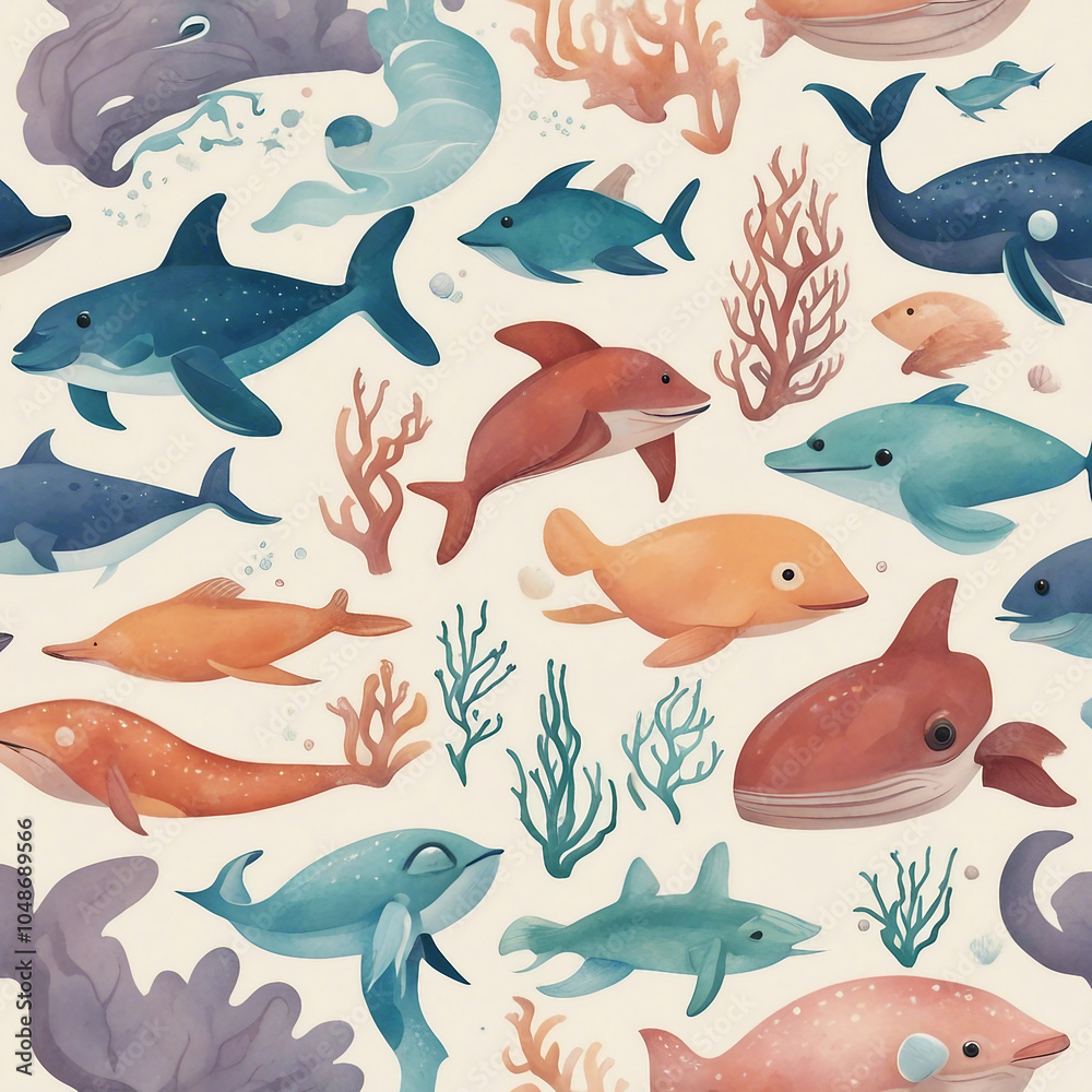Naklejka premium cute sea animal illustration background