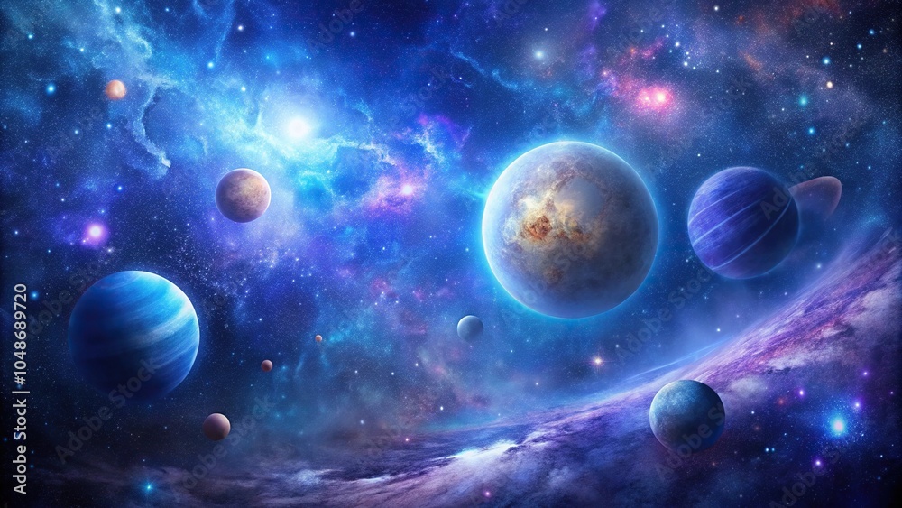 A stunning galaxy background with stars, planets, and a massive nebula in shades of blue and purple, deep space, starry night, space, cosmic A stunning galaxy background with stars, planets, and a massive nebula in shades of blue and purple, deep space, starry night, space, cosmic