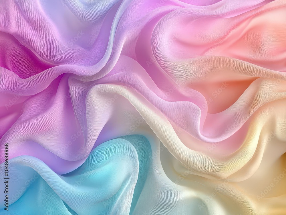 Fototapeta premium smooth, flowing silk background showcasing a blend of artistic pastel colors, creating an abstract pattern that exudes elegance and softness