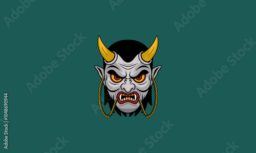 Demonic Mask with Yellow Horns and Braided Tassels