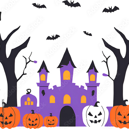 Holiday scene, spookier scene, bats, pumpkins, scary scene, haunted house   photo