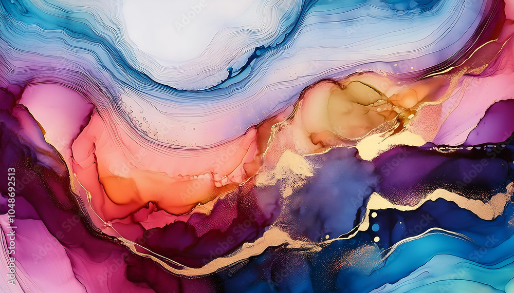 Fototapeta premium Alcohol ink creates a highly textured, colorful, and detailed modern abstract painting with_1(56)
