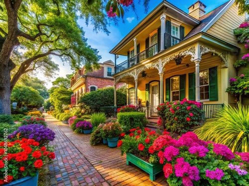 Vibrant Gardens and Balconies in Pensacola's Seville District - A Colorful Display of Historic Architecture and Lush