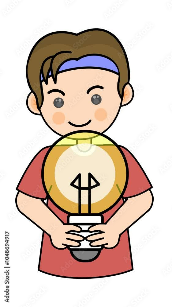 A cute cartoon boy holding a lightbulb cartoon animation. Creative idea concept. Alpha channel. Seamless looping. Suitable for task management and innovation video content A cute cartoon boy holding a lightbulb cartoon animation. Creative idea concept. Alpha channel. Seamless looping. Suitable for task management and innovation video content