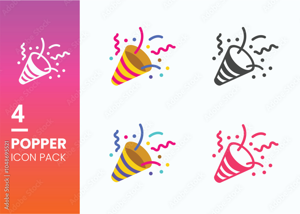Fototapeta premium Confetti Party Popper icon vector illustration isolated on white, Celebration and Festive Confetti Vector Set