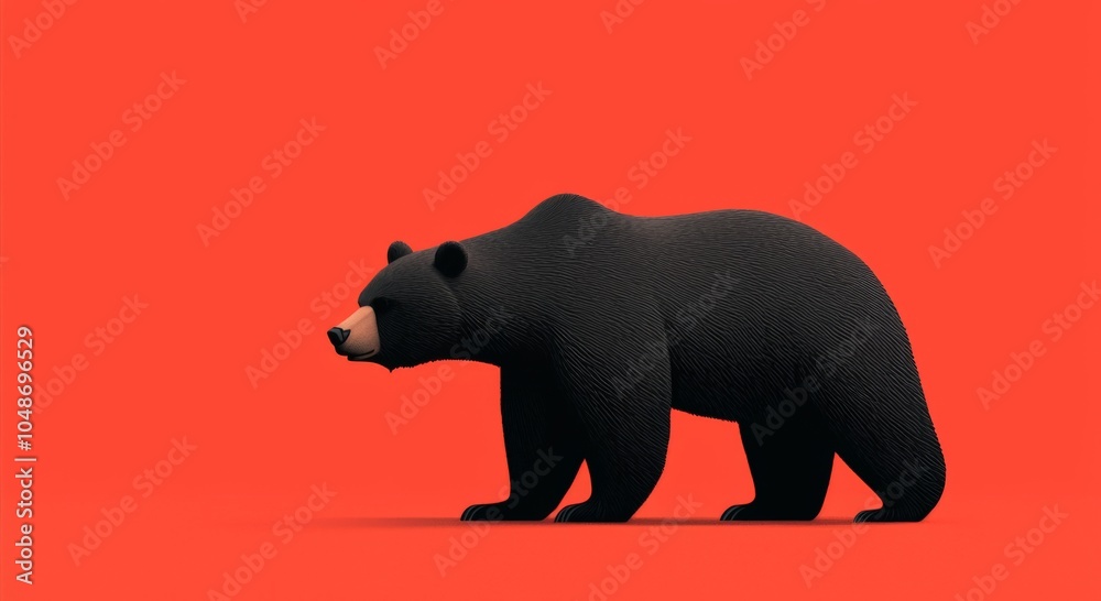 Fototapeta premium A stylized black bear silhouette against a vibrant red background, showcasing a modern artistic interpretation of wildlife.