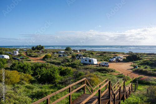 Coronation Bay Beach Campsite, Geraldton, Western Australia. View over the beach campsite 