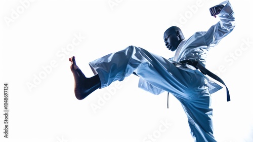 A Karate Practitioner Executing a Powerful Kick photo