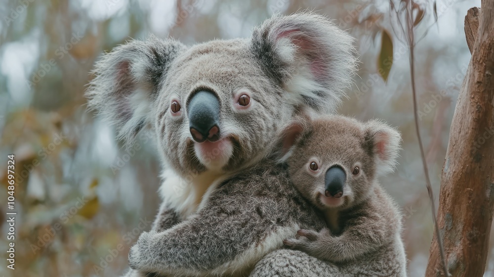 Obraz premium Mother koala with baby on her back