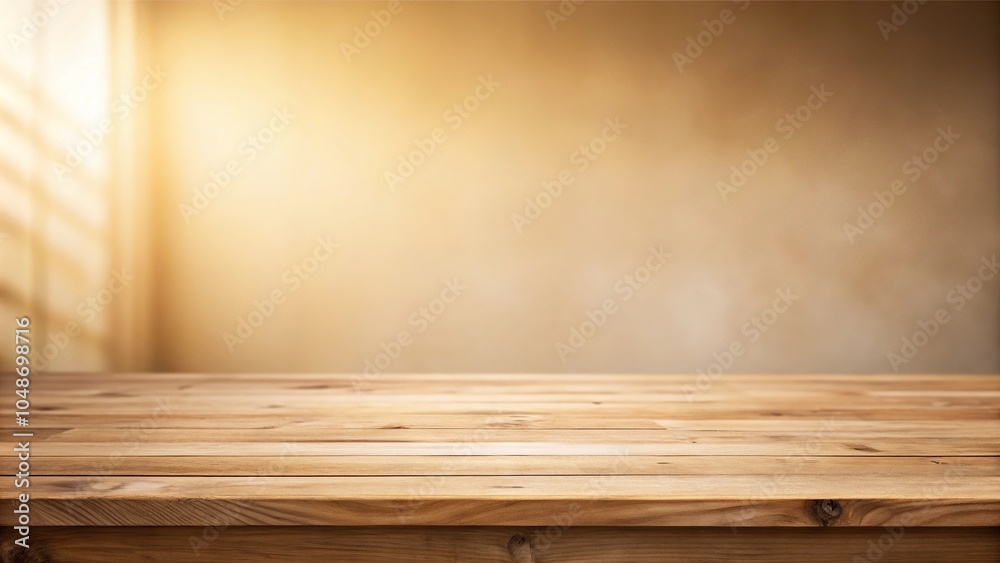 Empty wooden table top with blurry background of shadow cream wall panoramic Empty wooden table top with blurry background of shadow cream wall panoramic