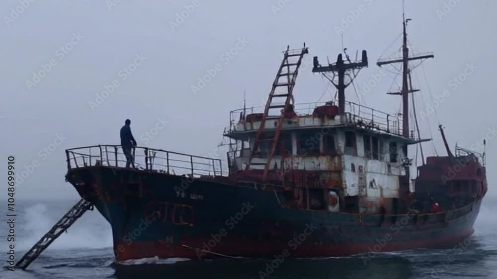 the ship in the vast ocean is very cool