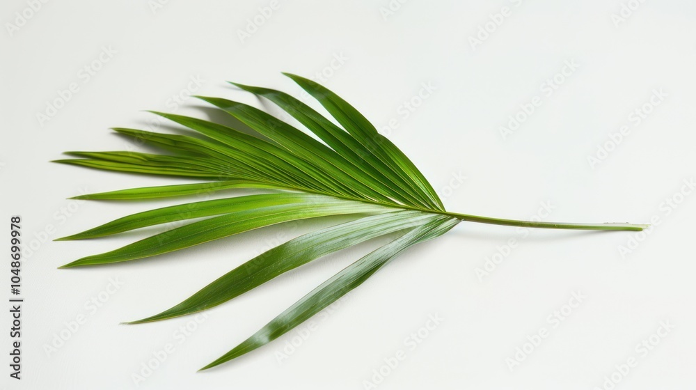 Fototapeta premium Single Green Palm Leaf on White Background