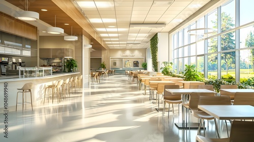 Bright and Inviting Hospital Cafeteria with Gourmet Healthy Food Options