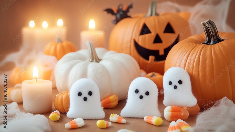 Festive Halloween Table Setting with Pumpkins and Ghosts Festive Halloween Table Setting with Pumpkins and Ghosts