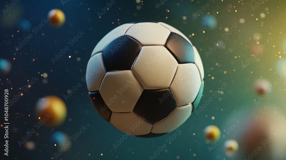 Naklejka premium A soccer ball in the air with a colorful abstract background.