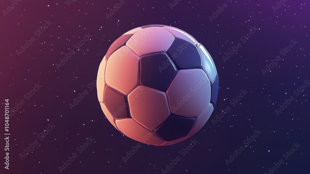 Fototapeta premium A soccer ball with a shiny finish against a starry night background.