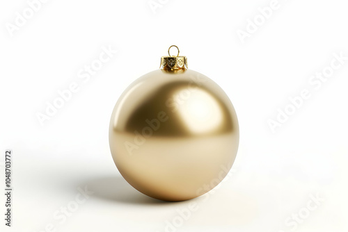 A single golden Christmas bauble ornament isolated on a white background.