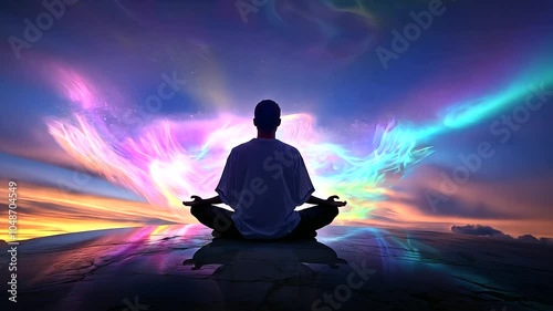 A magical artist paints a rainbow in the sky with glowing colors that ripple and dance as living beings – A dynamic image of creation and joy, celebrating