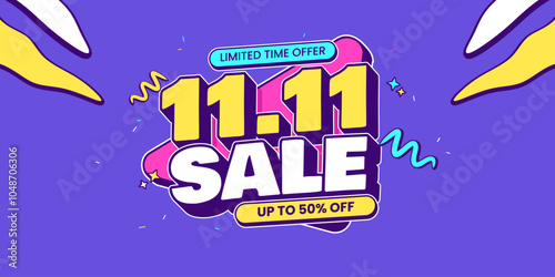 11 11 super sale promo banner with discount offer. 11 11 shopping festival super sale banner. Flash sale special offer banner for social media post or website banner. Flash sale campaign